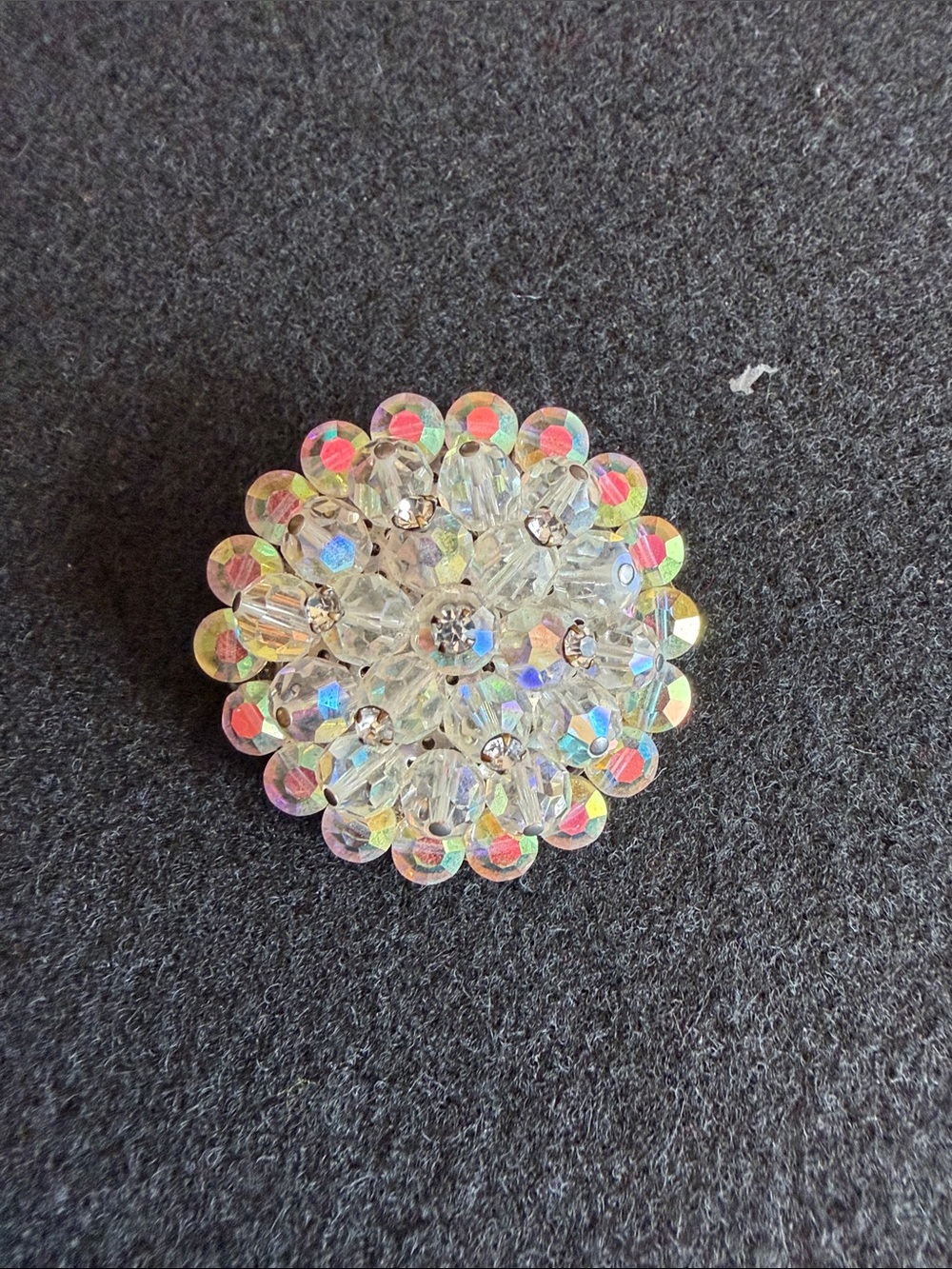 Crystal Aurora Borealis Vintage-Style Round Brooch - Clear